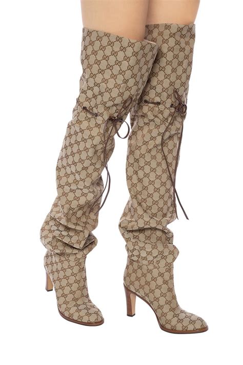 brown gucci boots|gucci monogram thigh high boots.